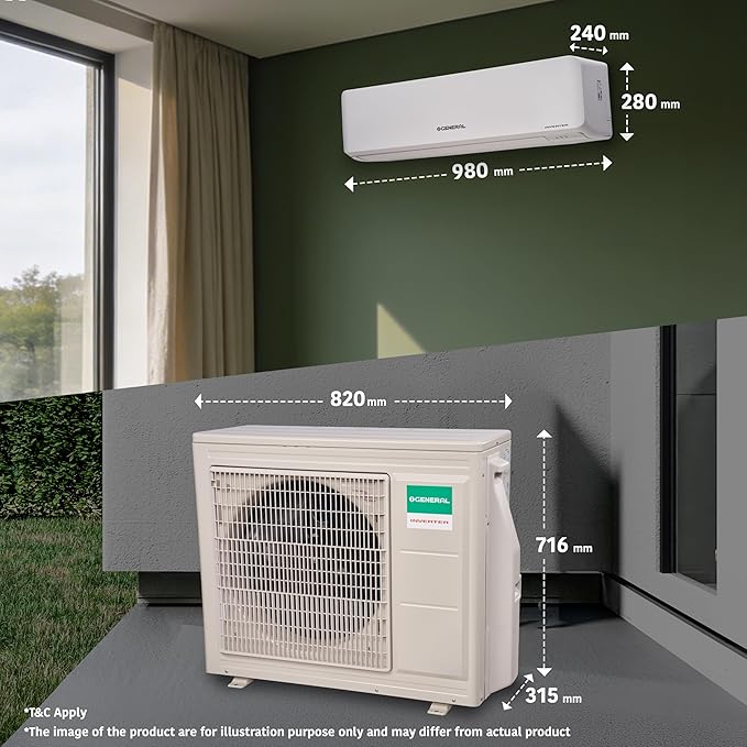 GENERAL 2 Ton BEE 2026 4 Star Rated,Inverter Split AC(Copper,7040W,Powerful Cooling,15m Long Reach Airflow,4 Way Swing,55°C Max,Suitable for 250~300 Sft,ASGG24CGAA-B, White,Free Standard Installation) - Image 3