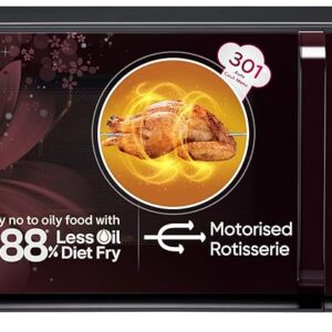LG 32 L Convection Microwave Oven (MC3286BRUM, Black, 360° Motorised Rotisserie for Bar-be-queing, 301 Auto Cook Menu, Stainless steel cavity, Indian Cuisine, Tandoor Se, Steam Clean & Diet Fry)