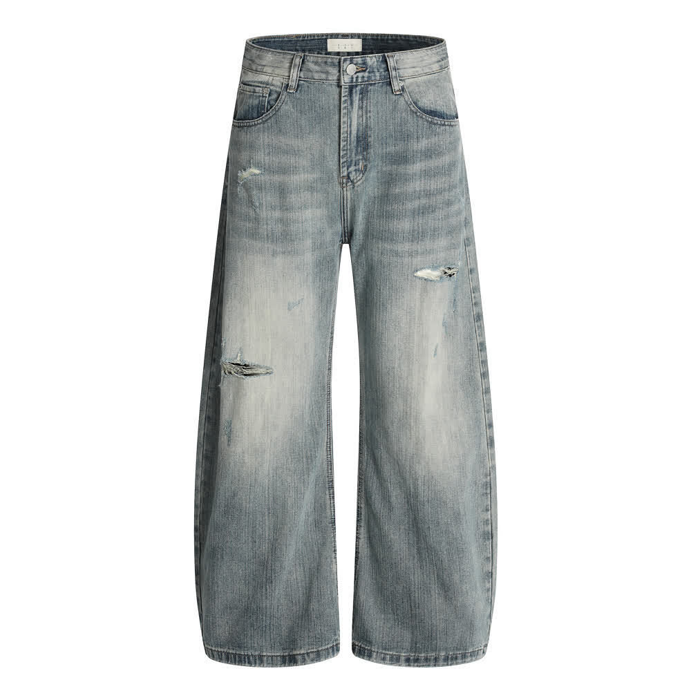 American-style Vintage Distressed Ripped Slub-textured Bootcut Jeans - Image 2