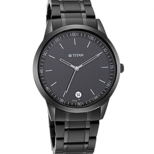 Titan Minimalist Quartz Analog with Date Black Dial Black Metal Strap Watch For Men - NT1806NM01